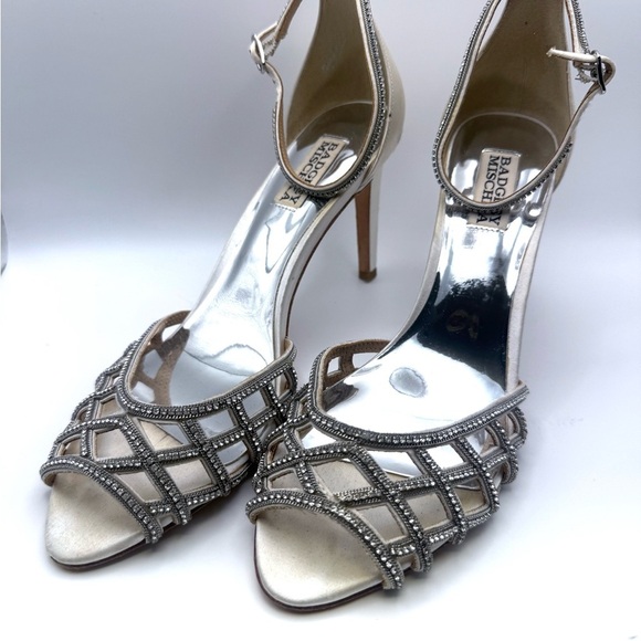 Badgley Mischka Shoes - Badgley Mischka Silver Embellished Open-Toe Evening Heels